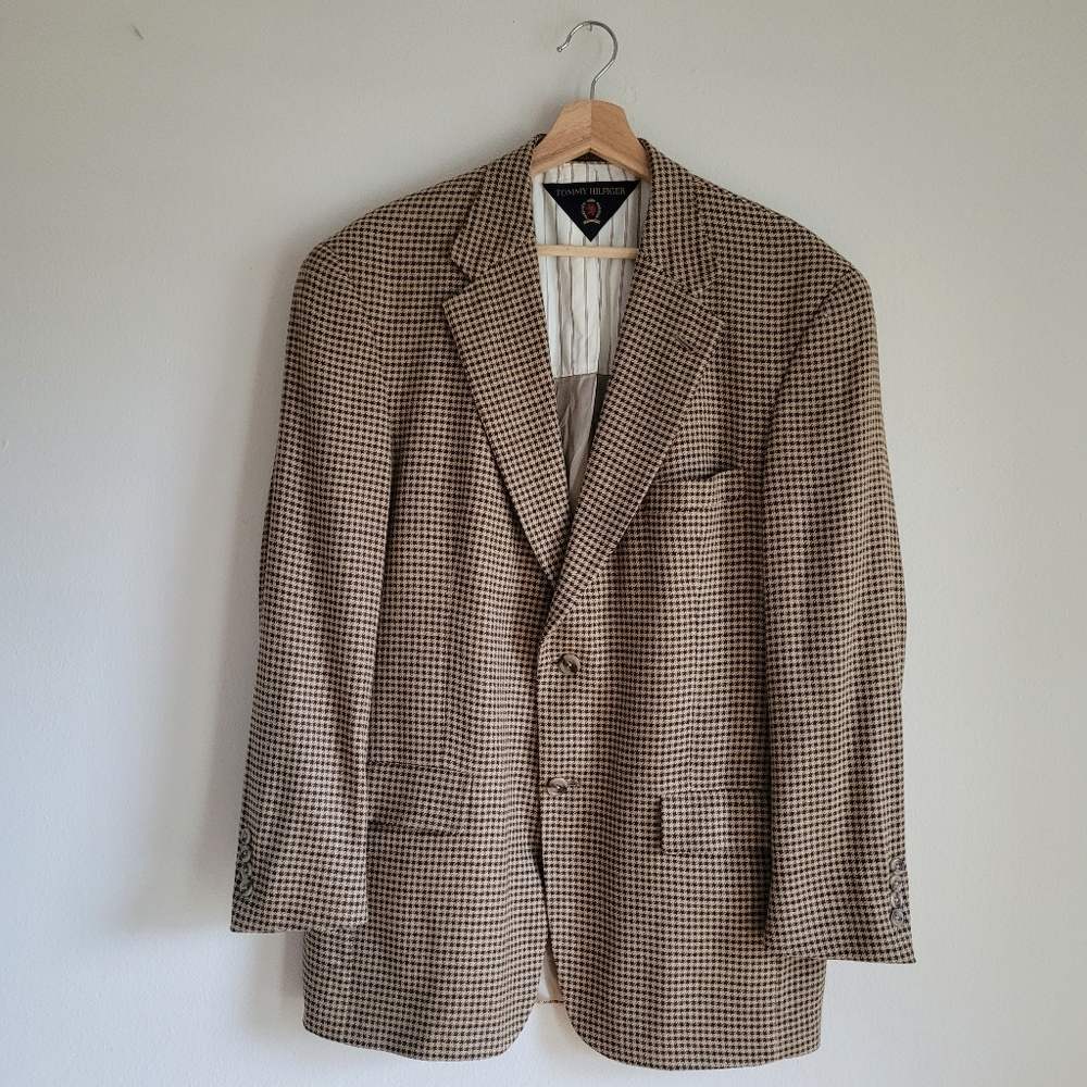 Vintage Tommy Hilfiger Blazer Jacket Men's 40R Gold Black 100% Wool USA Made